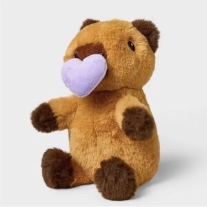 Gigglescape Plush Brown Bear with Purple Heart Stuffed Toy 8” new